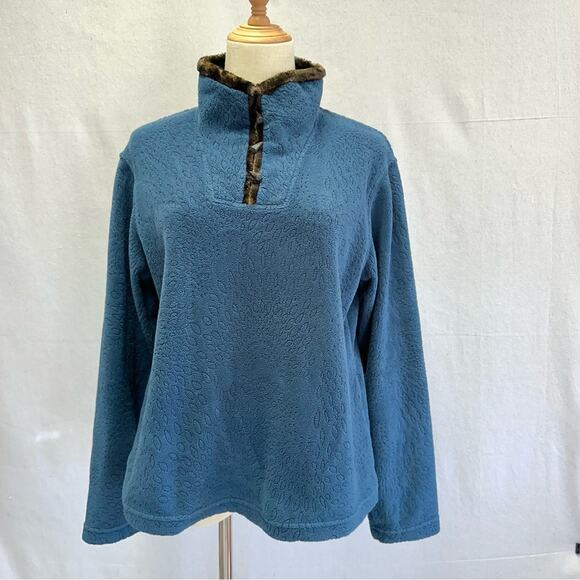 Wooly Bully Wear Colorado blue 1/4 toggle fleece pullover size small faux fur - Picture 10 of 14